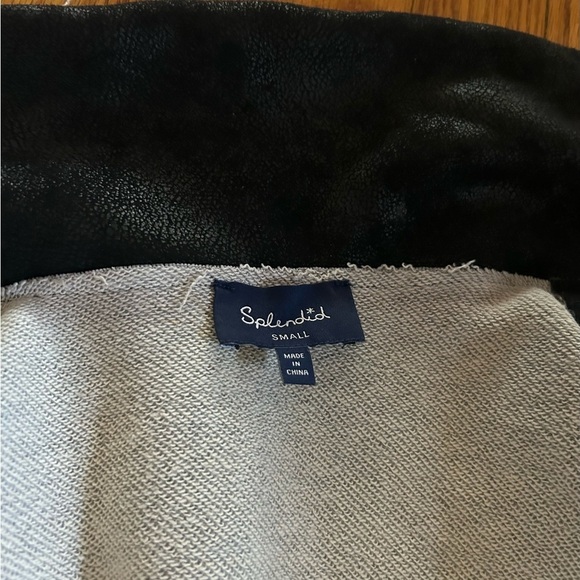 Splendid Sz S Black Bonded French Terry Faux Leather Moto Jacket Biker - Picture 4 of 11